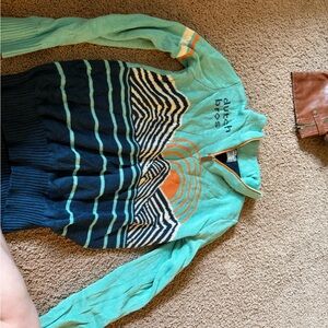 Dutch Bros Teal and Navy Knit Sweater